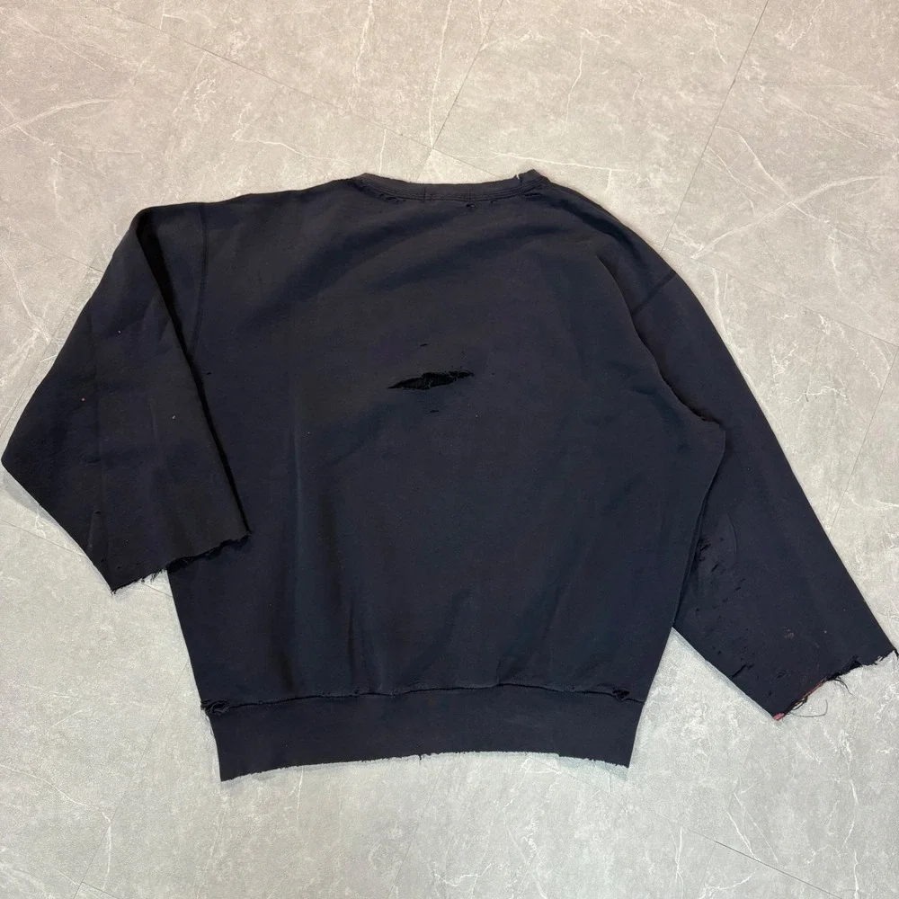 Polo Ralph Lauren Mens Distressed Crewneck Sweatshirt Navy Blue Large Thrashed
